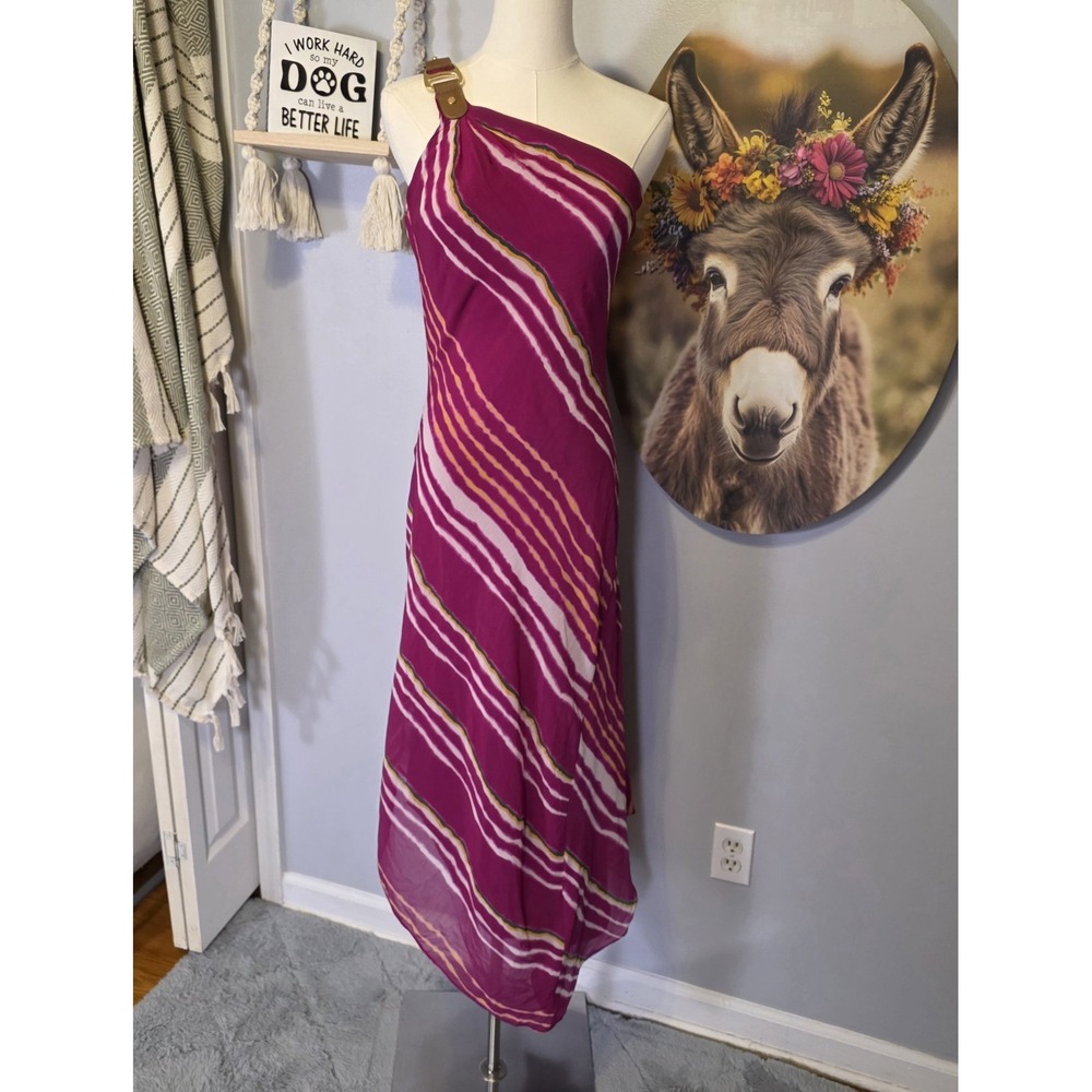 Ralph Lauren Stripe Georgette One Shoulder Dress Size 00 Sunset Beach Asymmetric